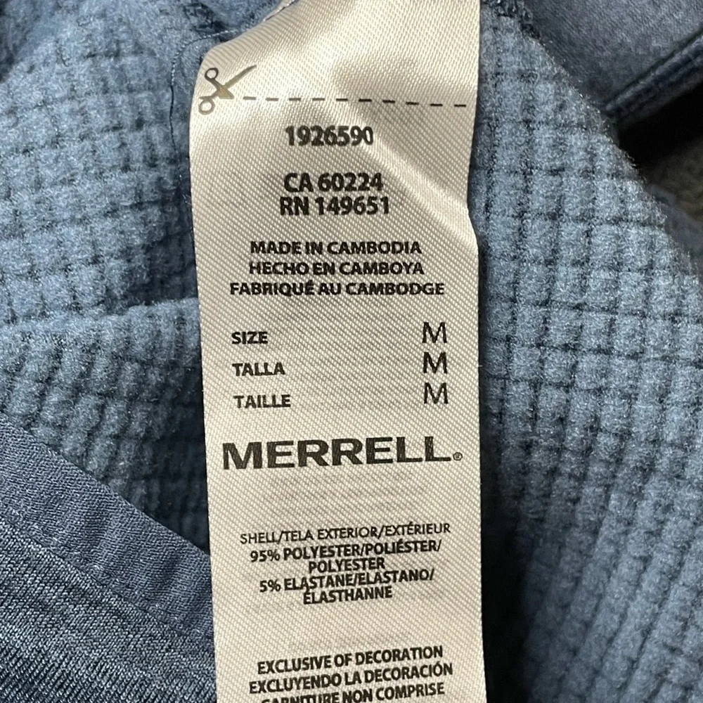 MERRELL Men's Blue Quarter-Zip Pullover Size: Medium
